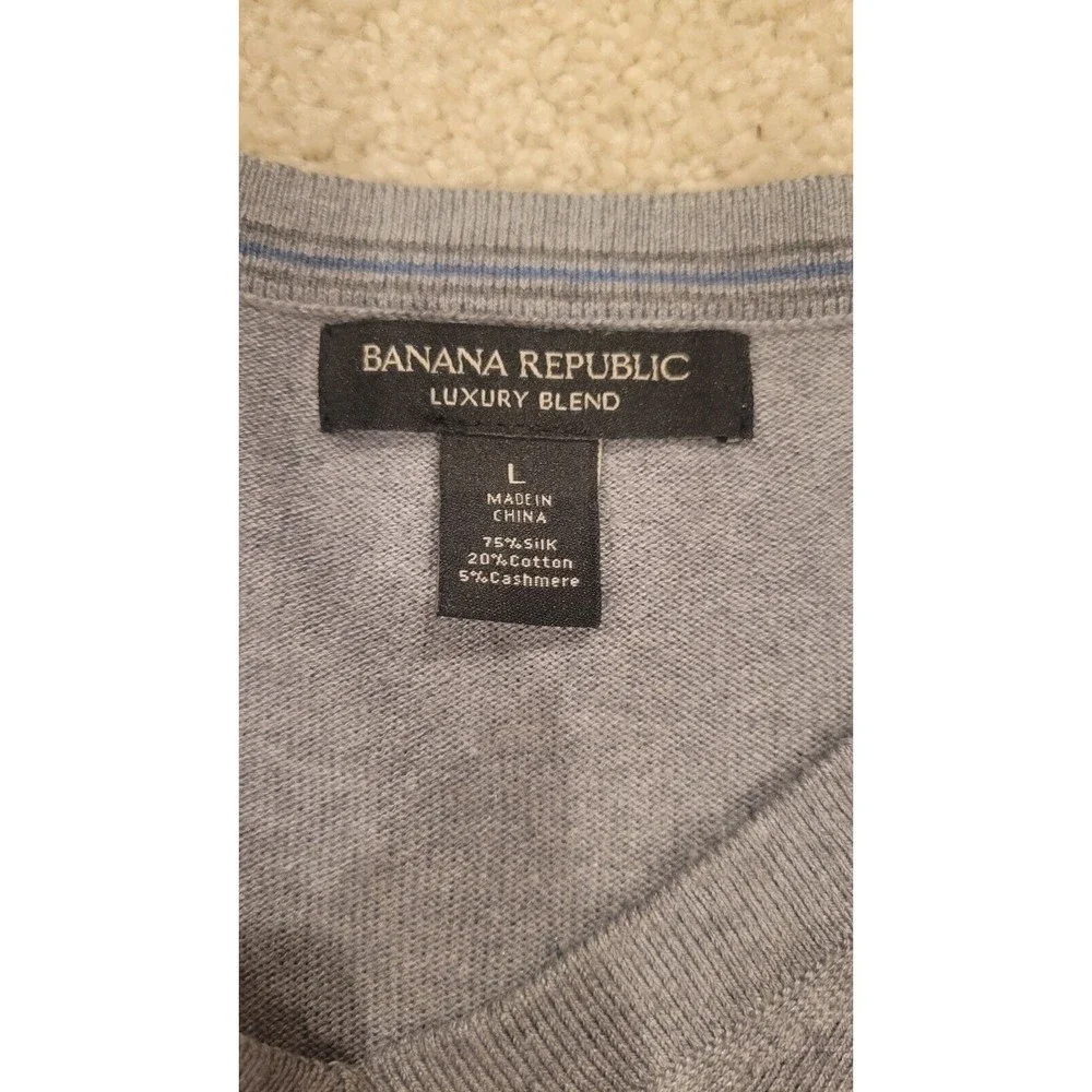 Banana Republic Luxury Blend Silk Cotton Cashmere Vneck Sweater Men's large gray